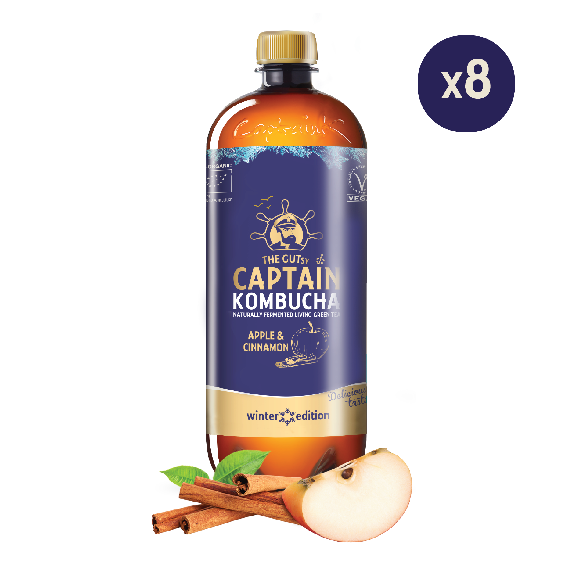 GUTsy Captain Kombucha - Pomme et Cannelle - Édition Hiver 8 x 1L